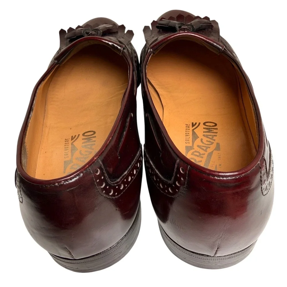 Vintage Ferragamo Kiltie Tassel Loafers Burgundy 8D